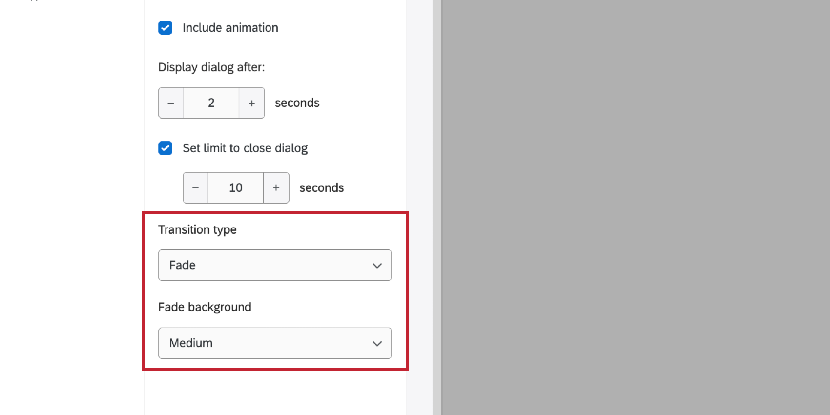 animation options for a fade