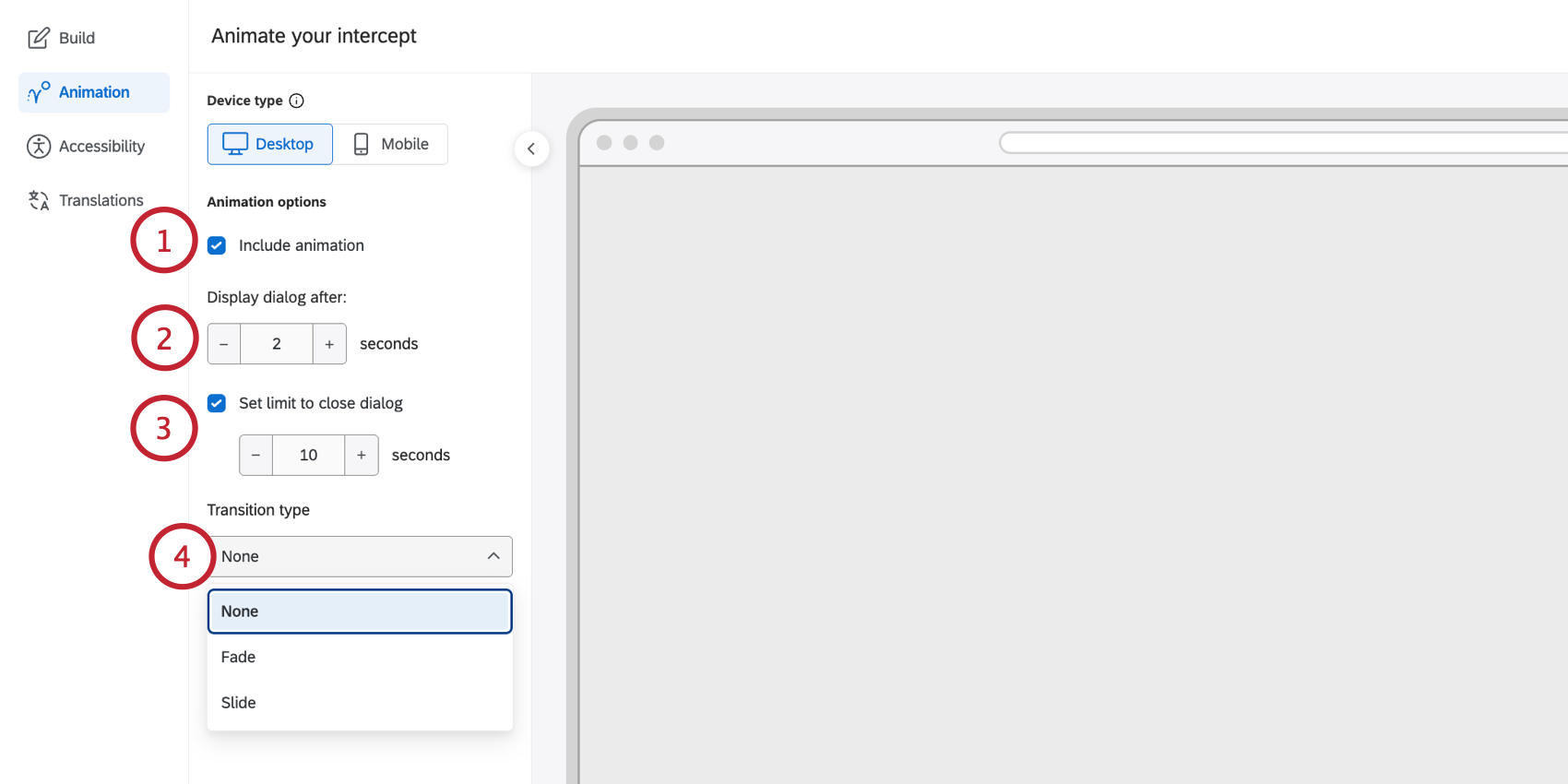 setting up an animation for the intercept