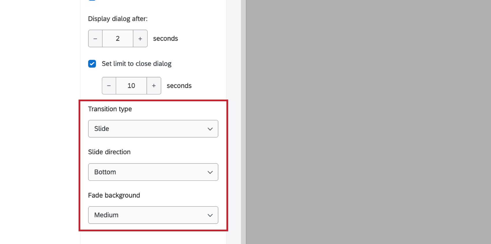 animation options for a slide