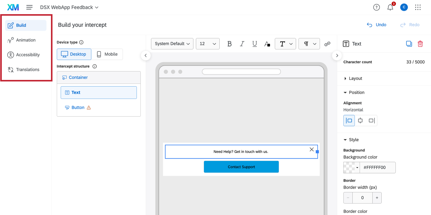 navigating the appearance studio tabs on the lefthand side of the page