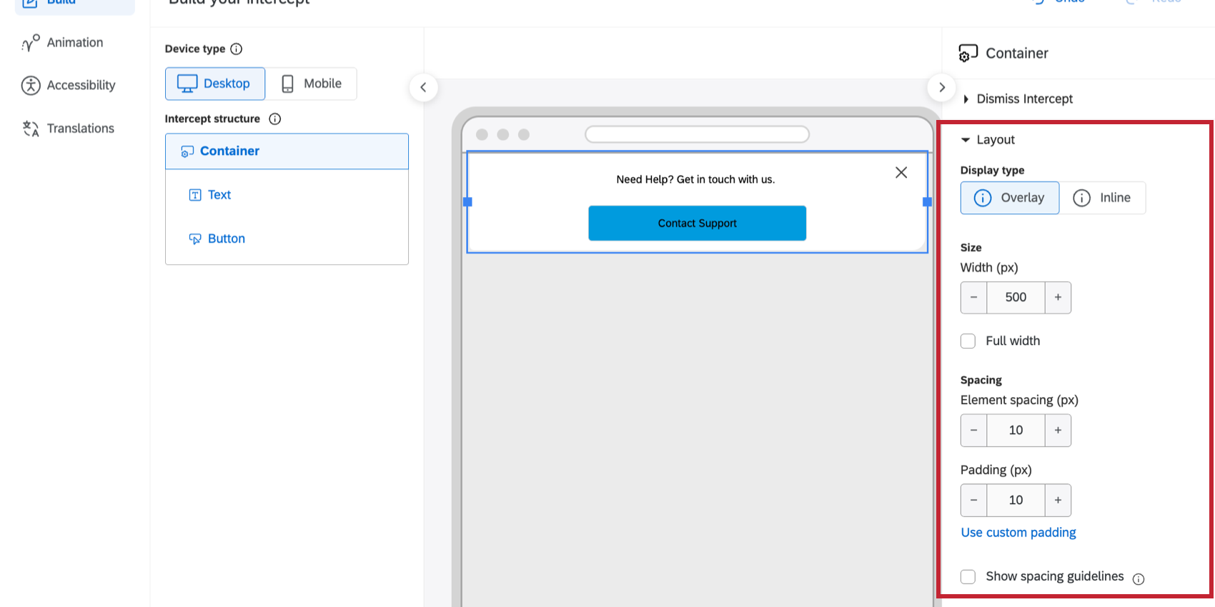 the layout settings