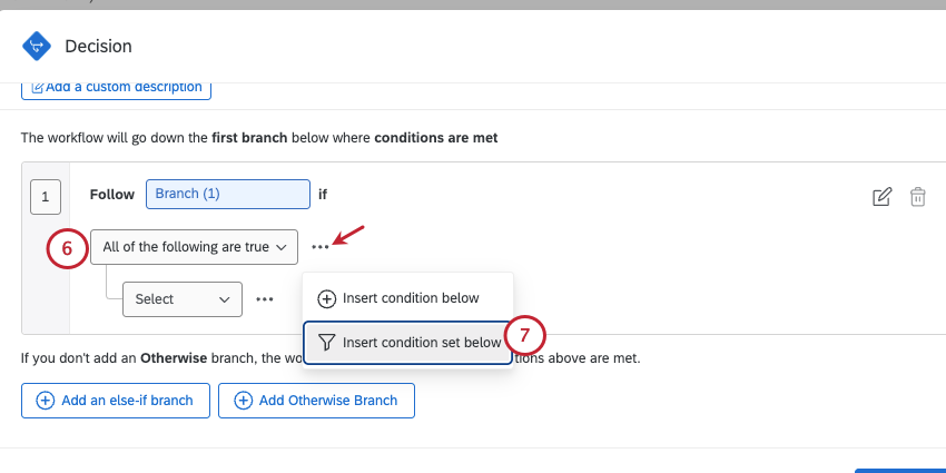 image of modal where you set up workflow decisions