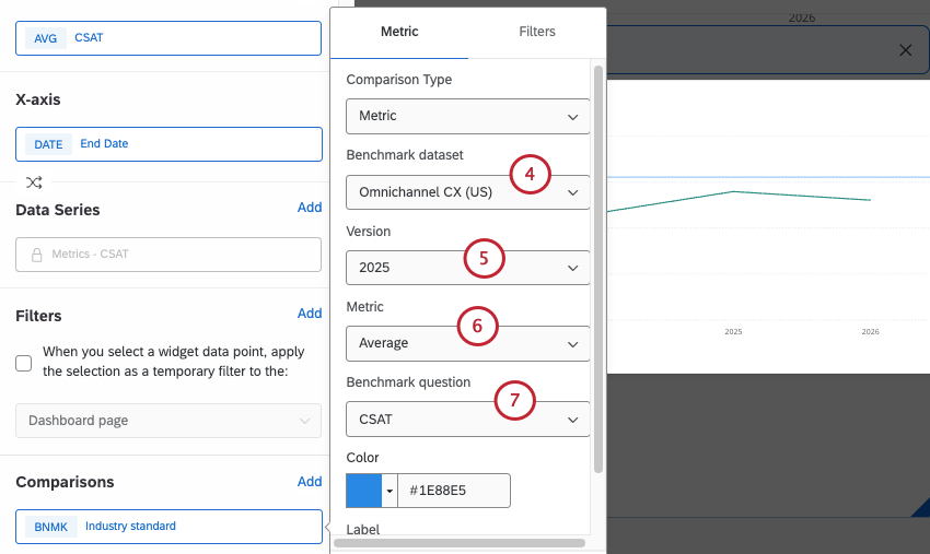 setting the specific benchmark being displayed in the line chart