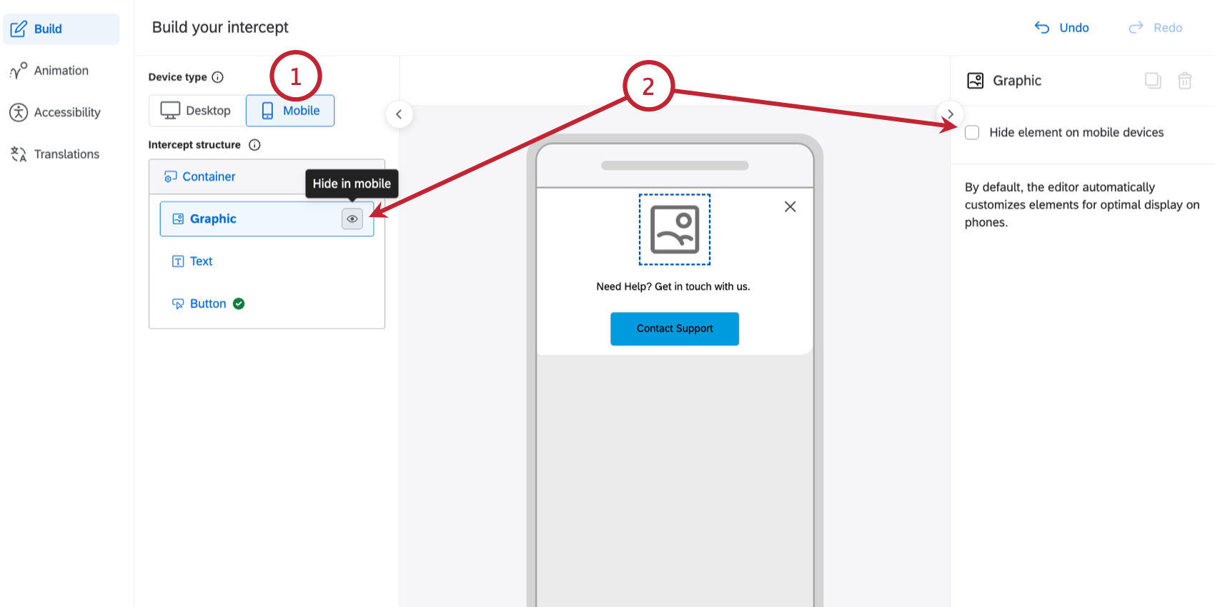 hiding an element on mobile
