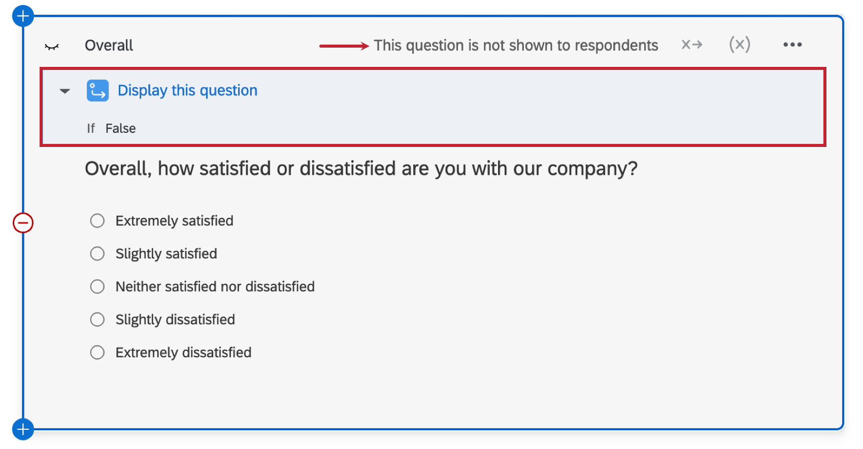 display logic is automatically added to the top of the question, and is highlighted