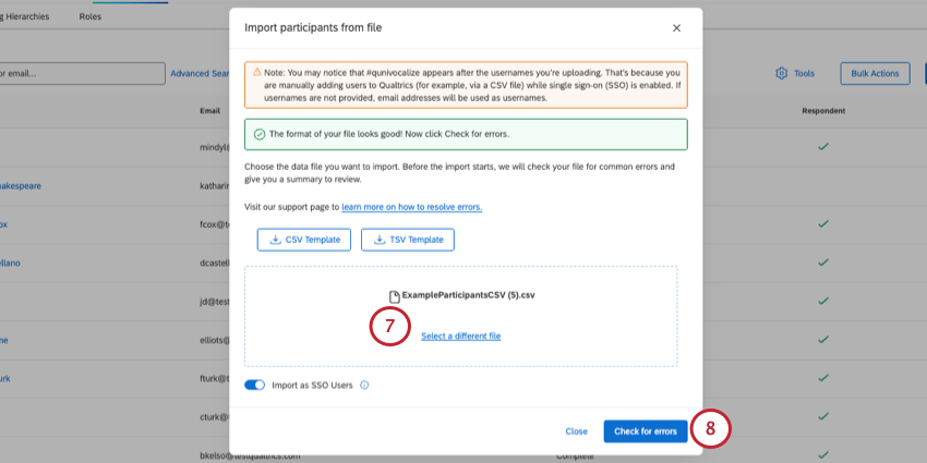 image of importer with file added and check for errors button on the bottom right