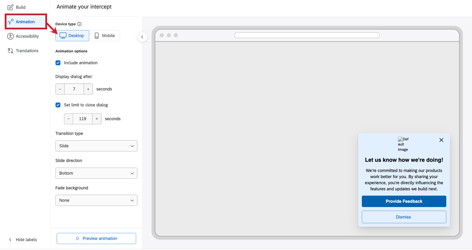 the animation tab in appearance studio