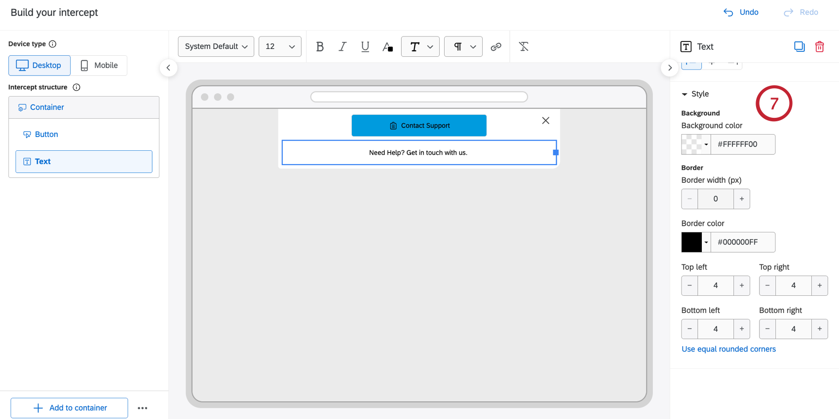 the style settings for text boxes