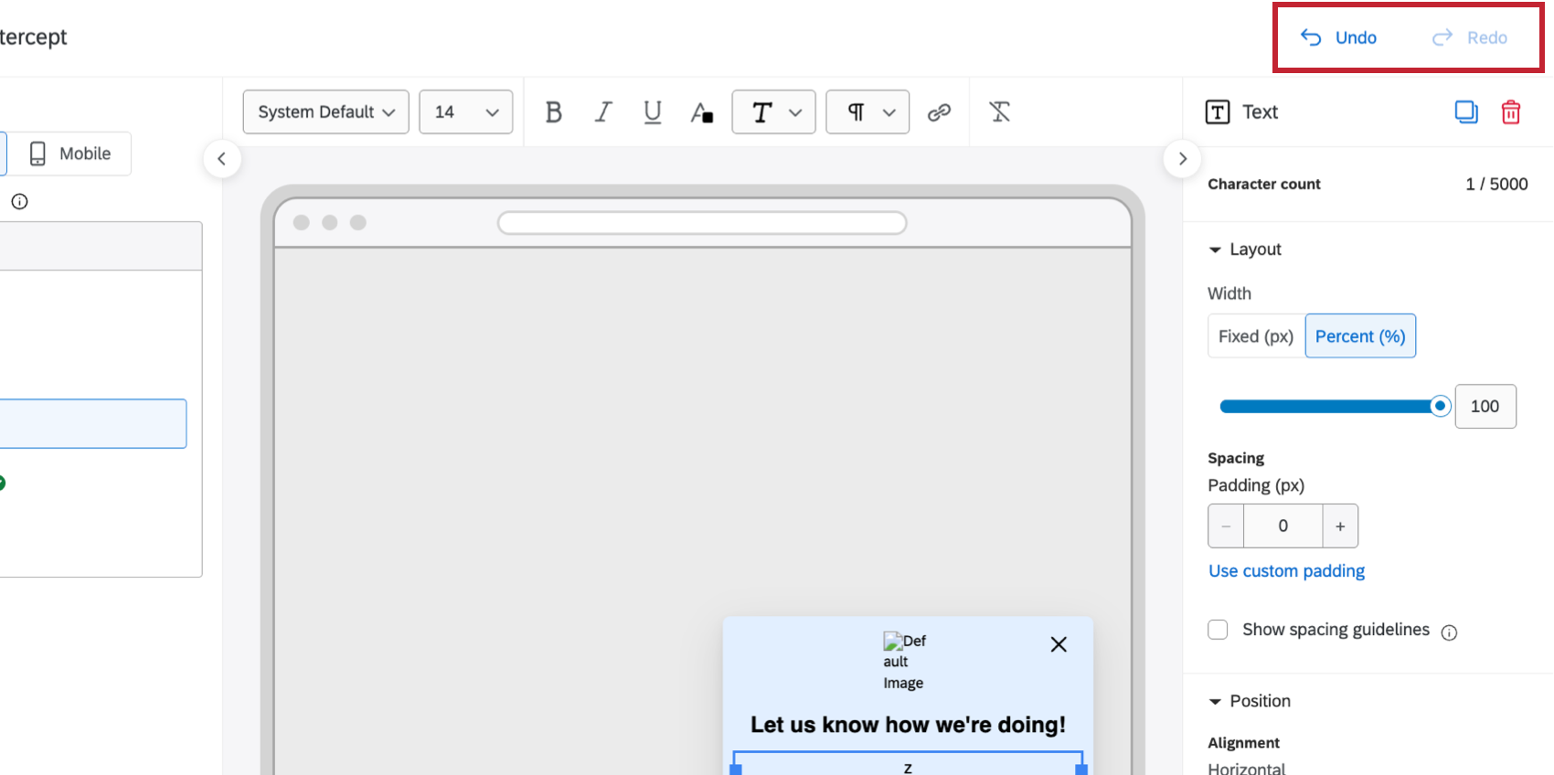 the undo and redo buttons at the top of the editor