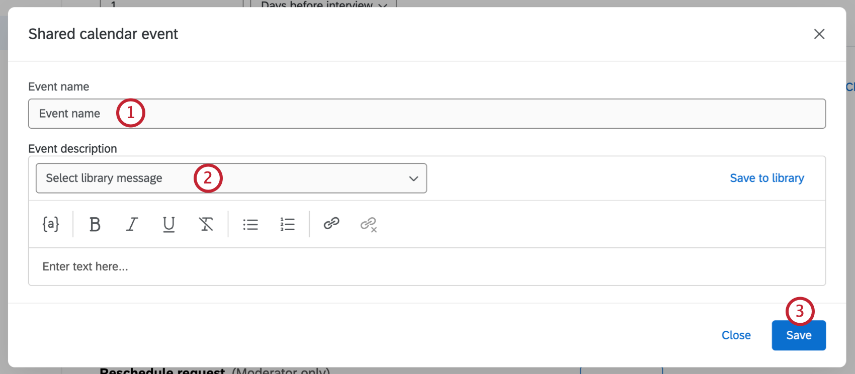 options to customize a shared calendar invite