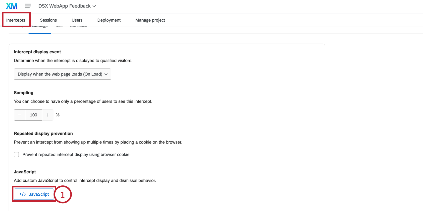 clicking the javascript button in intercept options