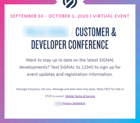 image of a colorful website ad that tells visitors they can text the code signal to 12345 for more information, then includes the correct branding and disclosures