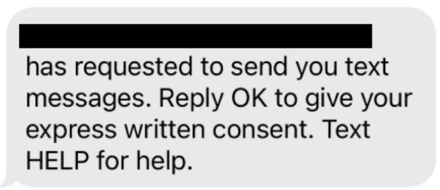 a screenshot of a text message asking for consent to distribute