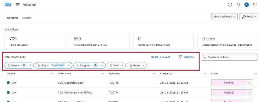 on the tickets page, below the ticket stats but above the list of tickets itself, is a bunch of filters