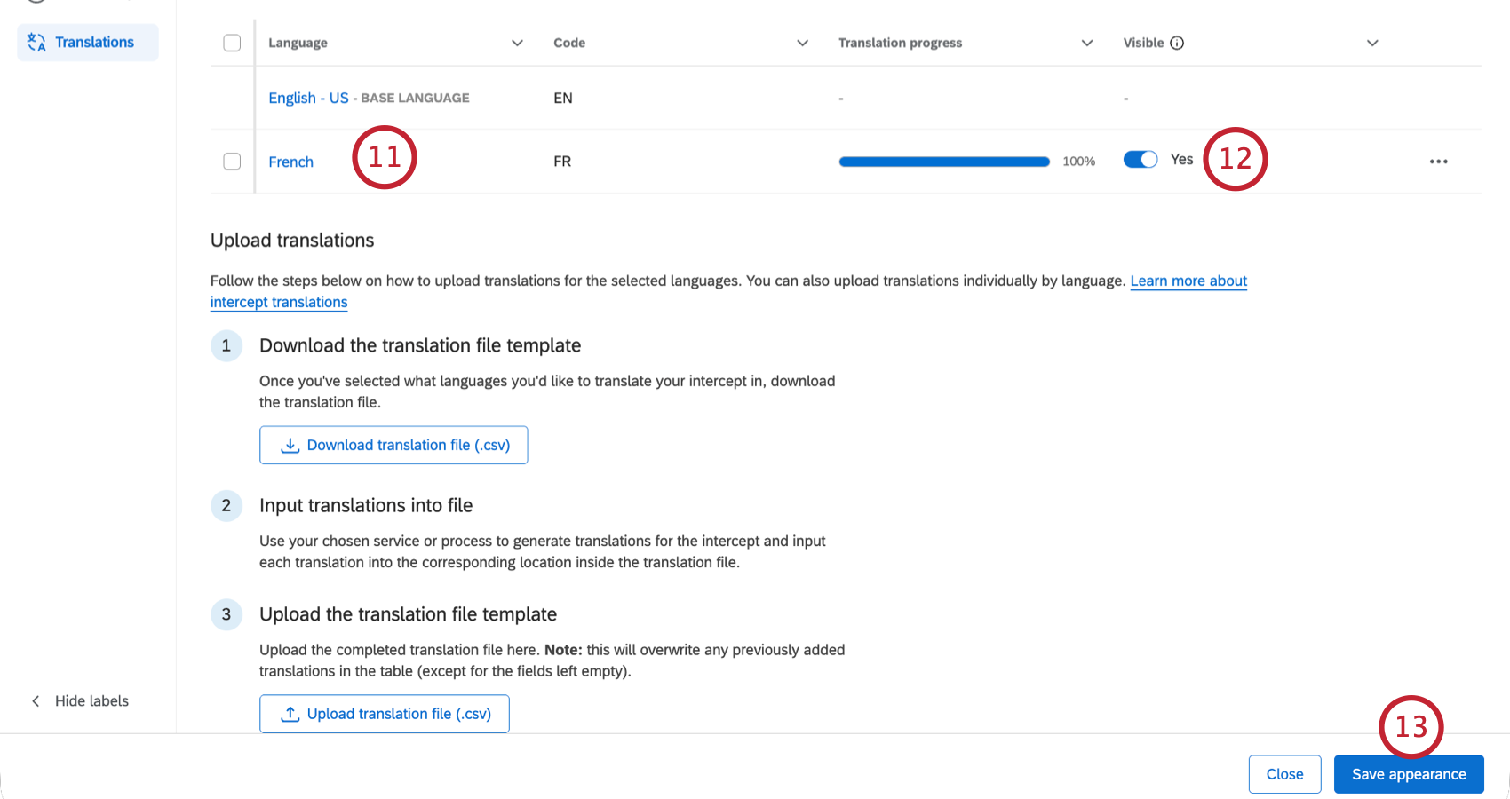 reviewing and enabling translations