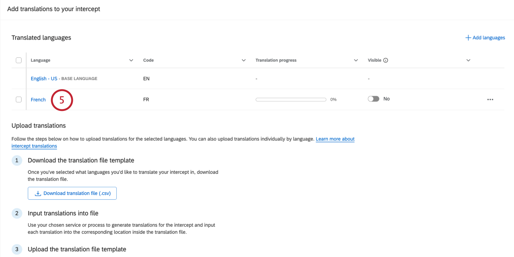 selecting a language to translate it