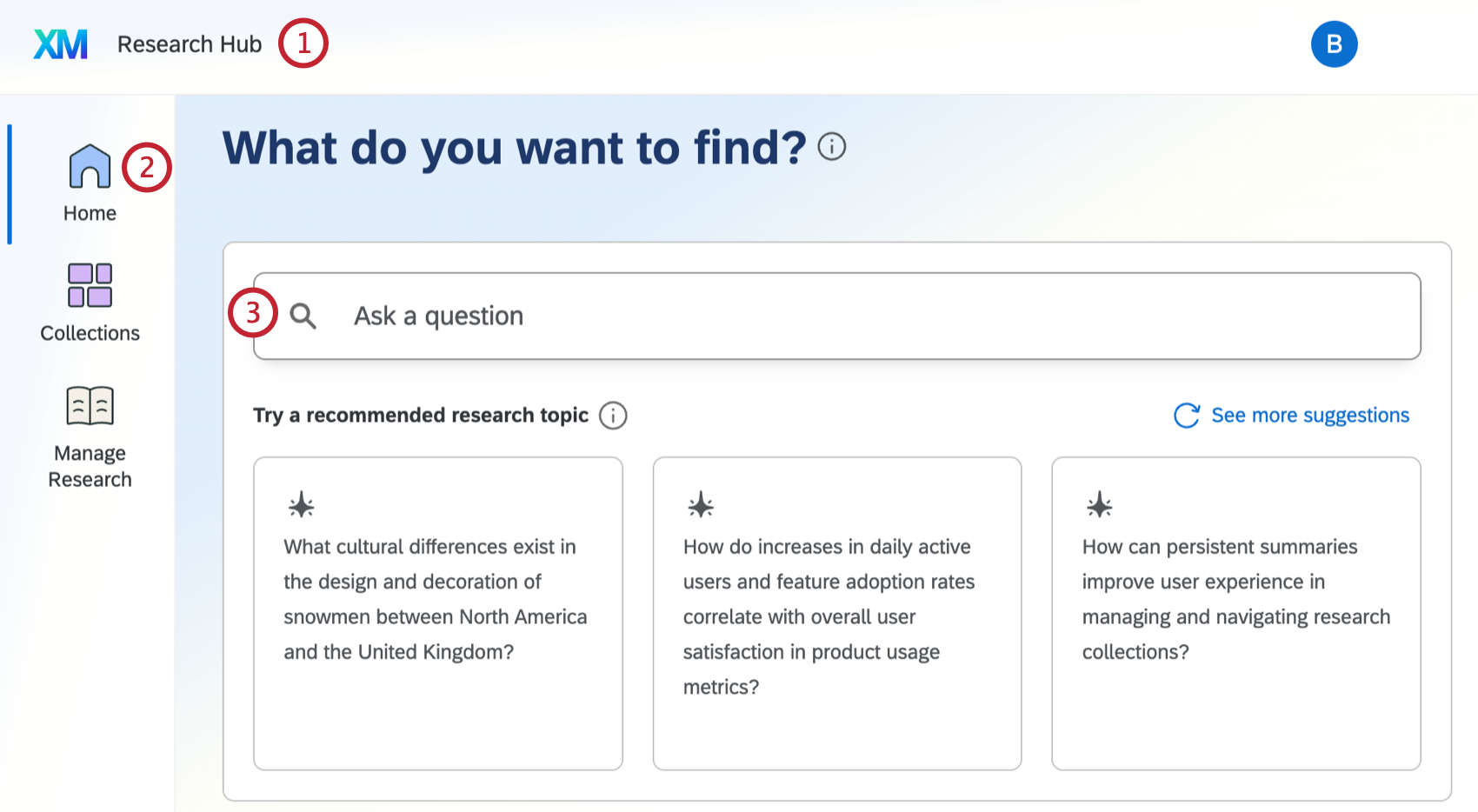 search bar within research hub