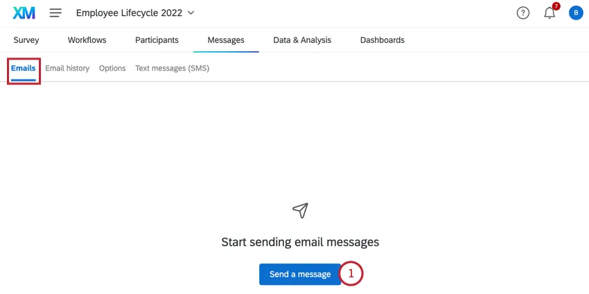 send a message button within the emails tab