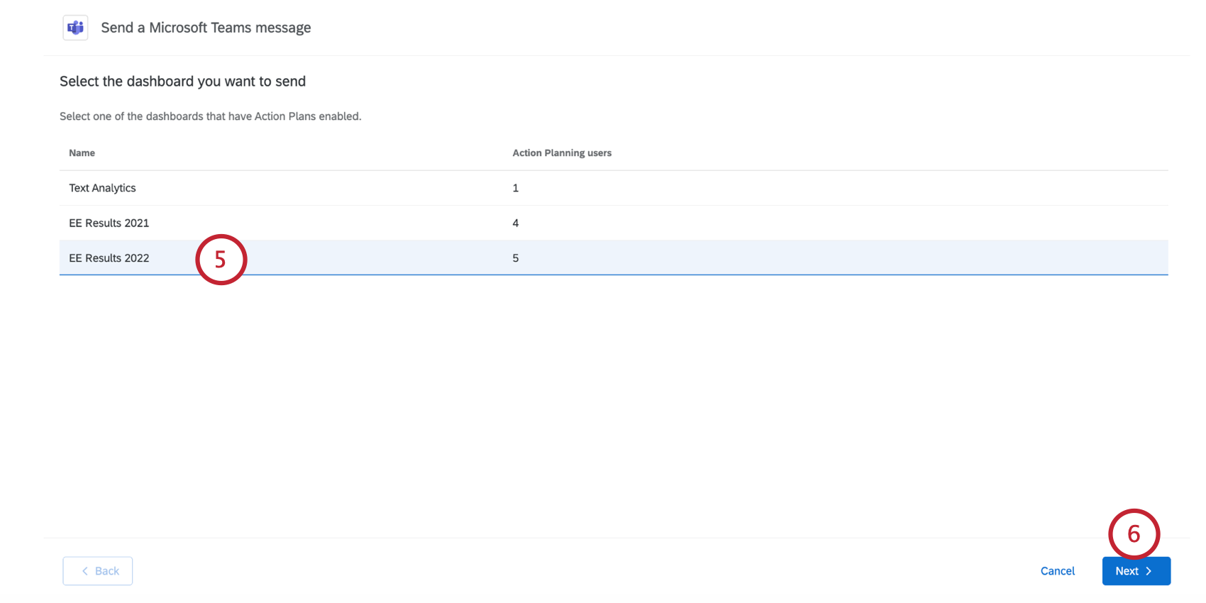 available dashboards to select for a reminder