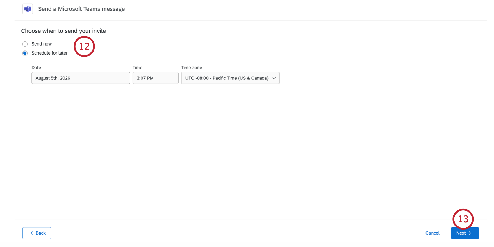 options to schedule an invite