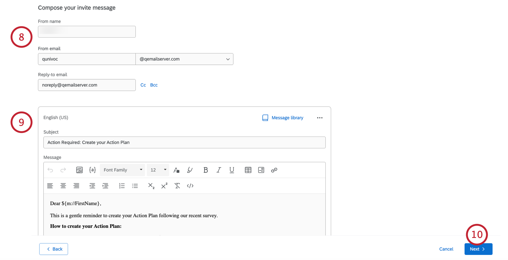composing the invite message