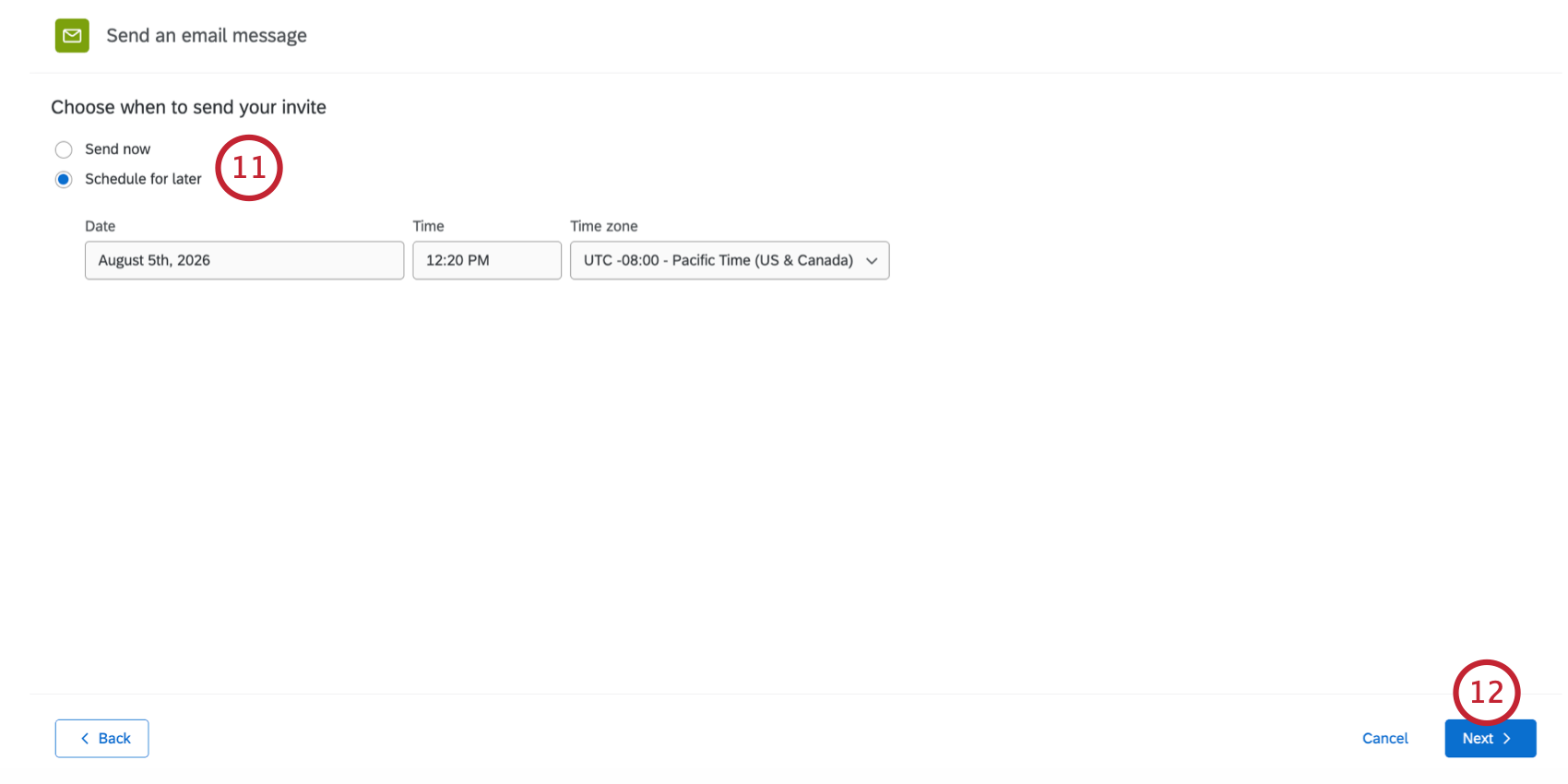 options to schedule the invite