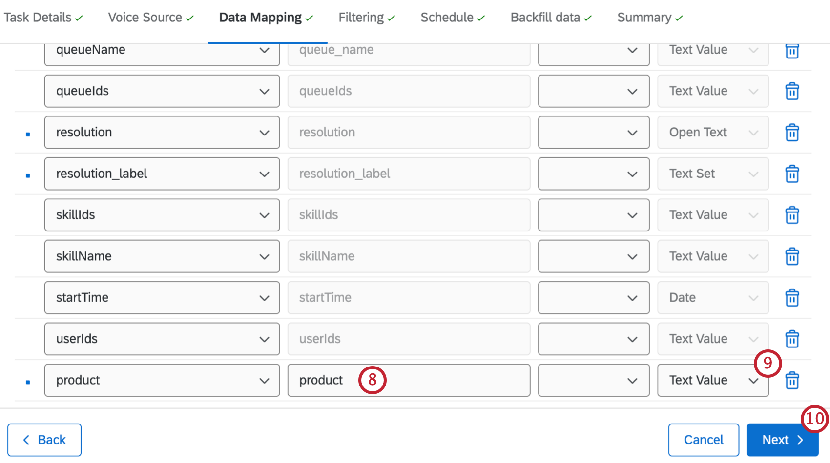 screen to map data fields and attributes