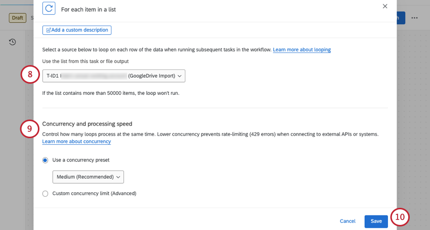 setting the extraction task, then the concurrency rate