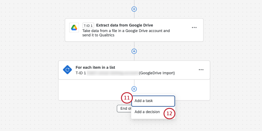 option to add a task or a condition inside a loop