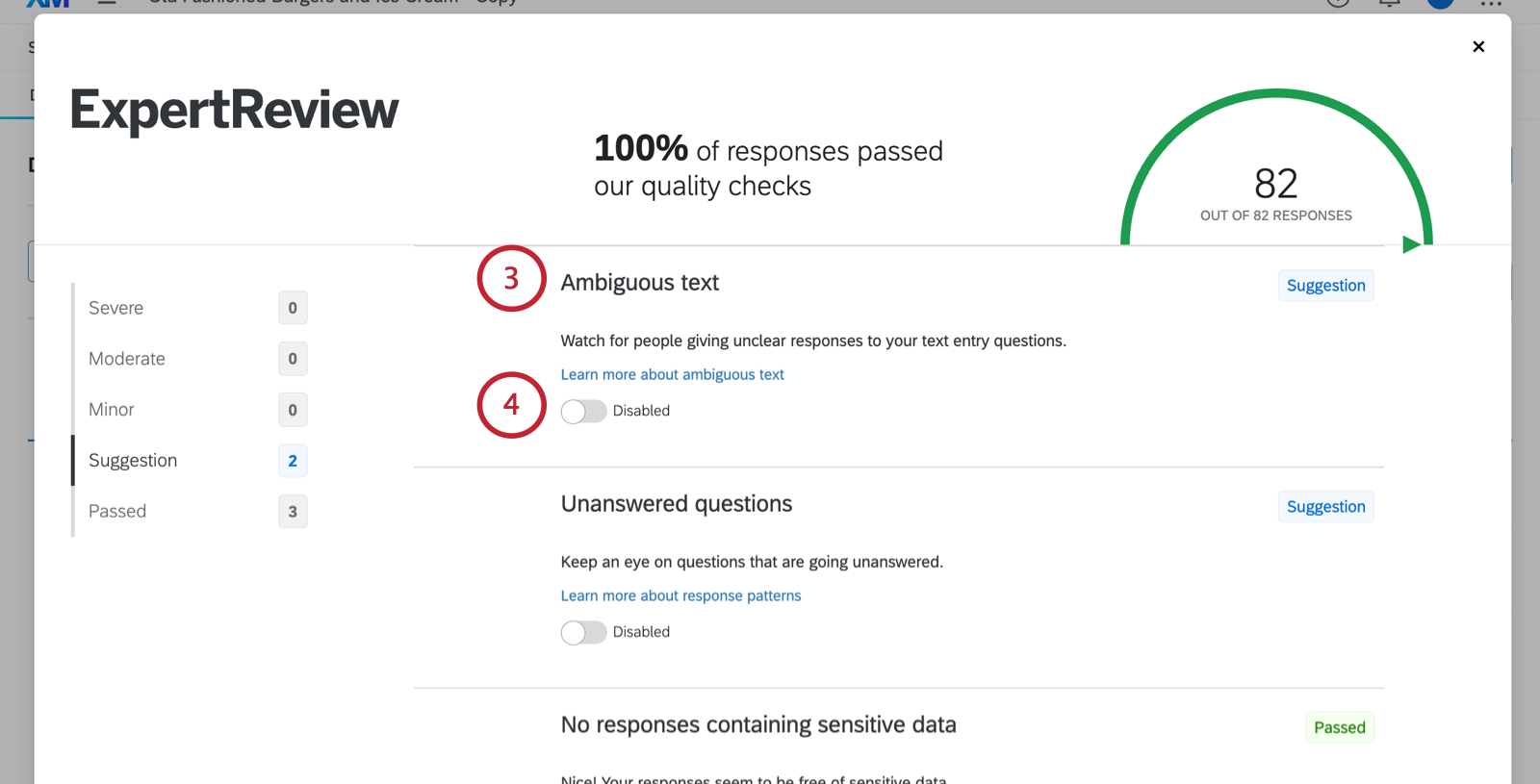 expert review response quality modal