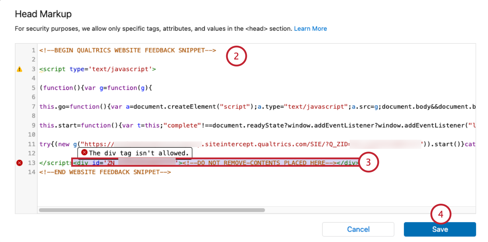 pasting the code into the editor and removing div tags