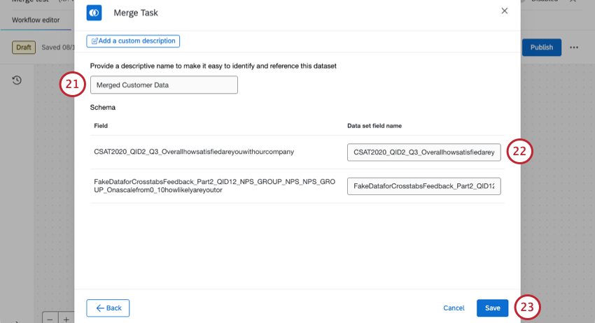 last steps to set up a merge task