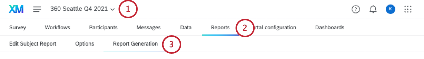 report regeneration highlighted in horizontal top navigation bar