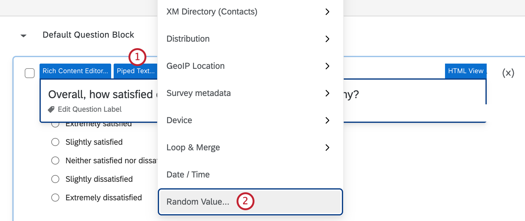 selecting date/time as an option within the piped text menu