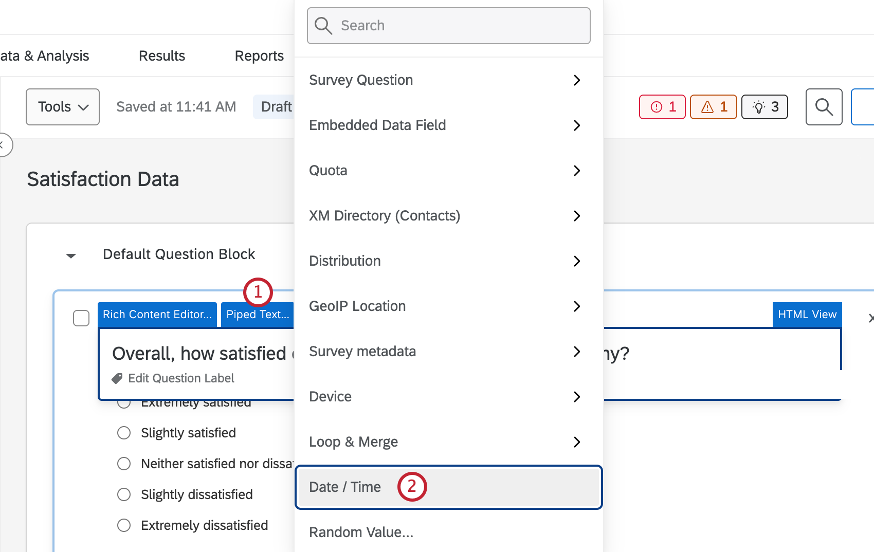 selecting date/time as an option for piped text