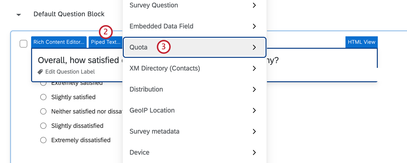 "quota" option within the piped text menu