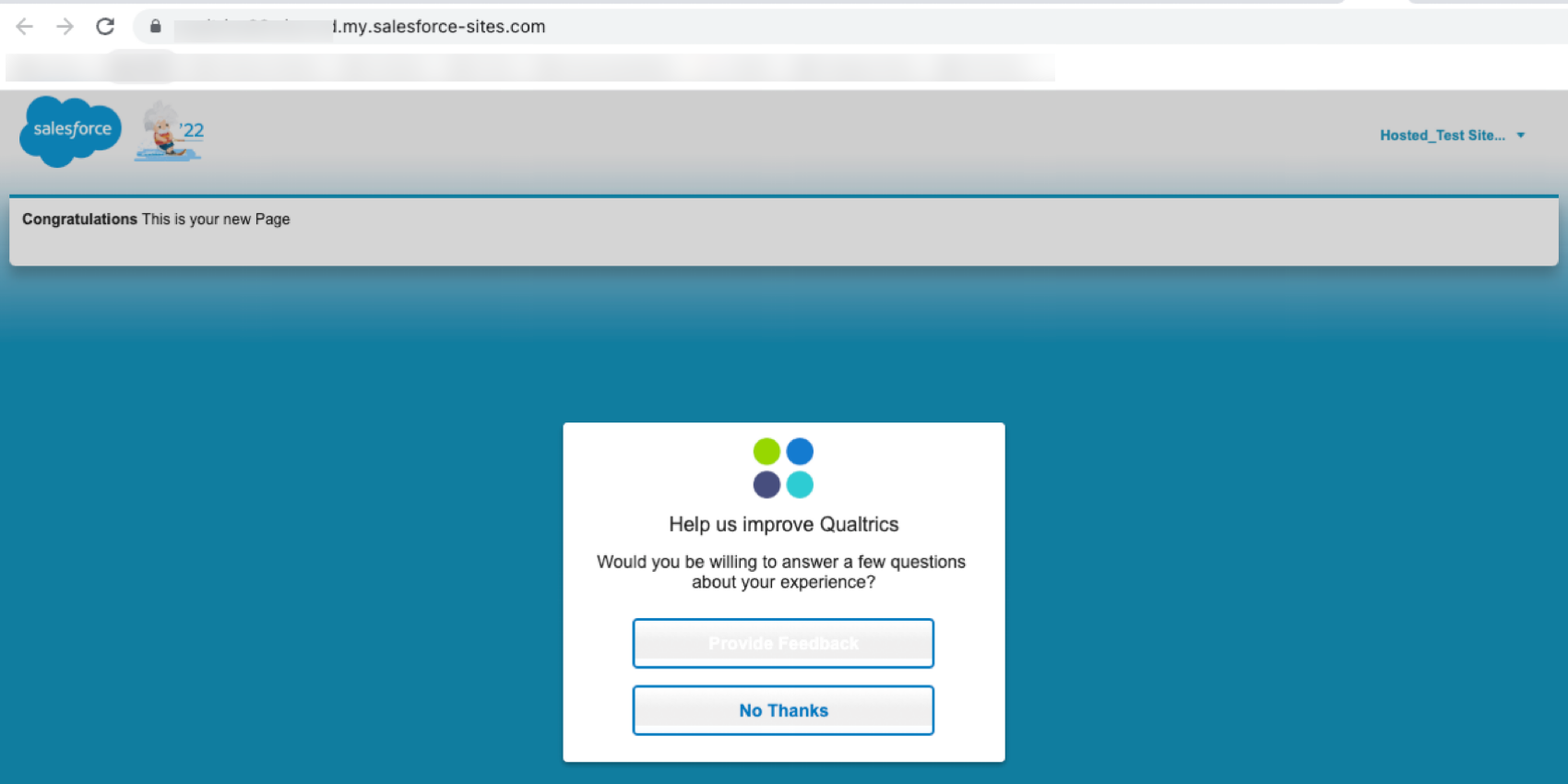 a qualtrics intercept running on a visualforce page