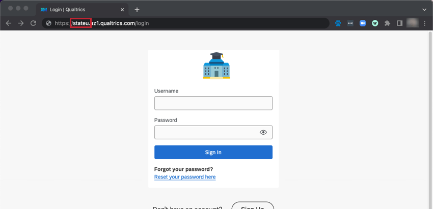 Accesso a Qualtrics con il logo di una scuola pubblica