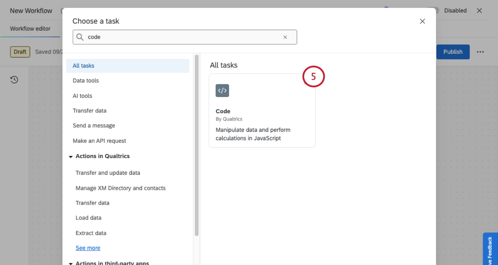 modal where you select tasks