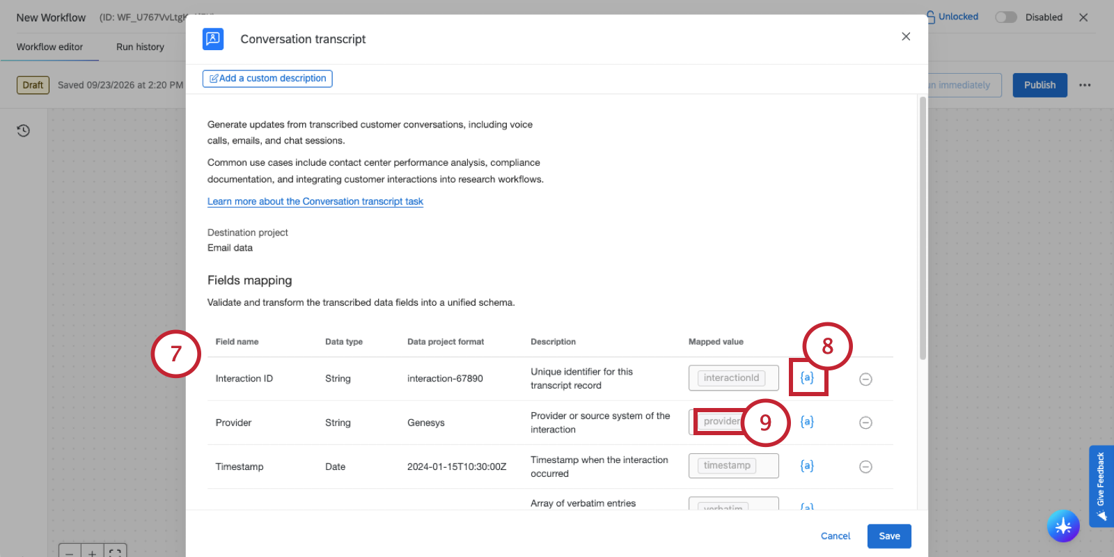 configuring fields in the task