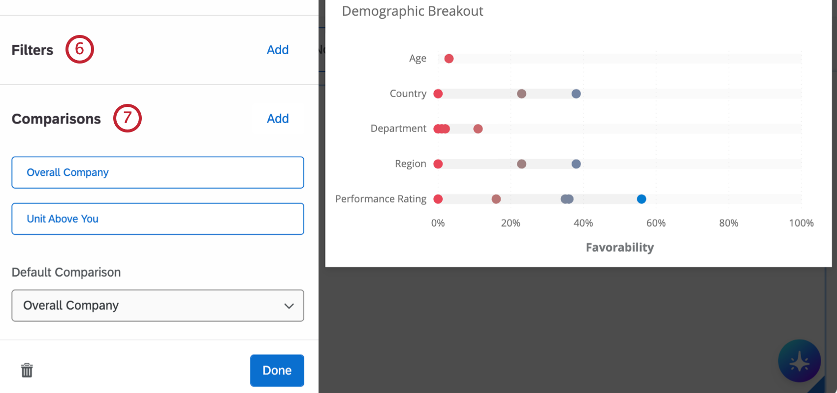 filter and comparison options within the widget configuration