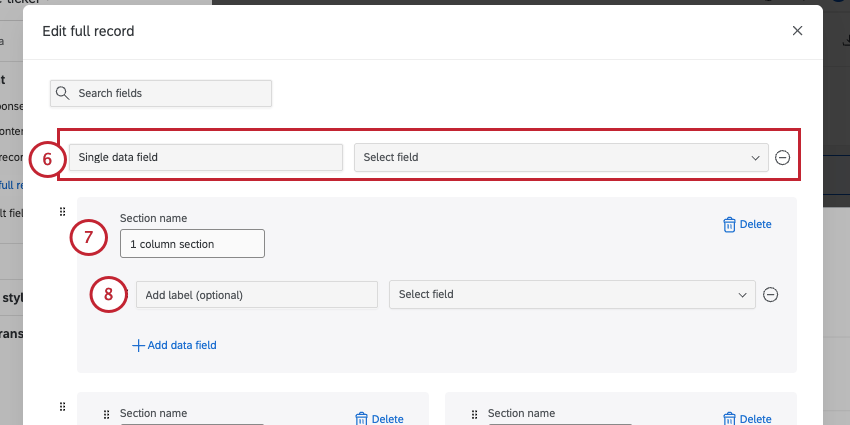 numbered screenshot showing how to edit the headers and fields