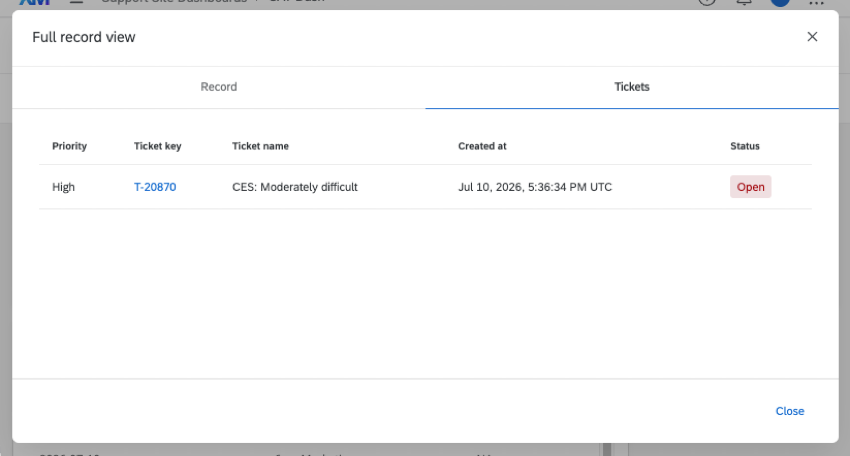 tickets tab of full record view