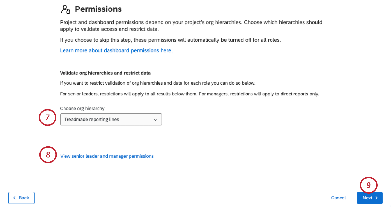 image of the page where you select an org hierarchy to restrict data by