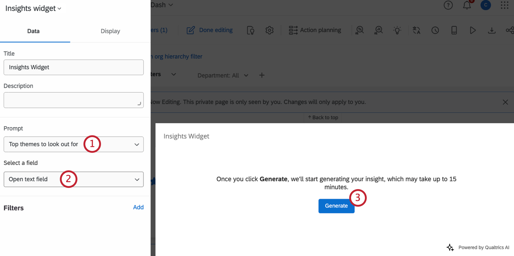dropdowns to select a prompt within the widget