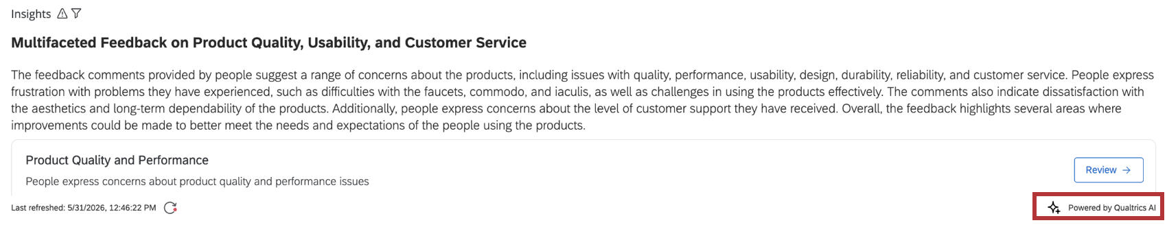 "powered by Qualtrics AI" text highlighted within the widget
