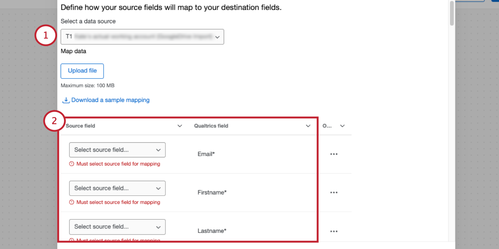 modal where you select an extractor and map fields