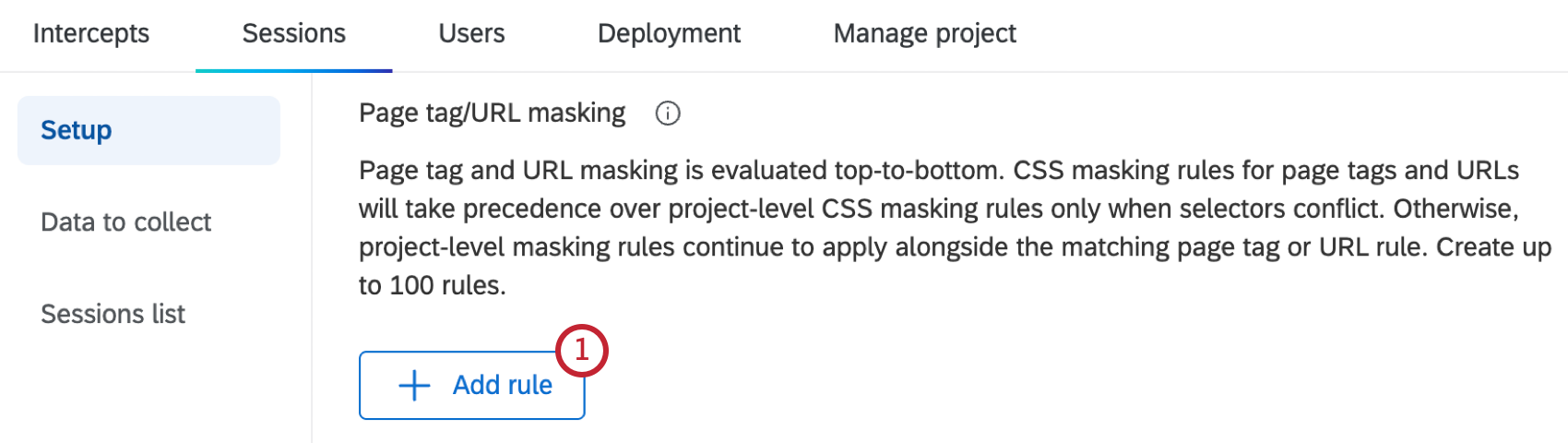 "add rule" button within the setup tab