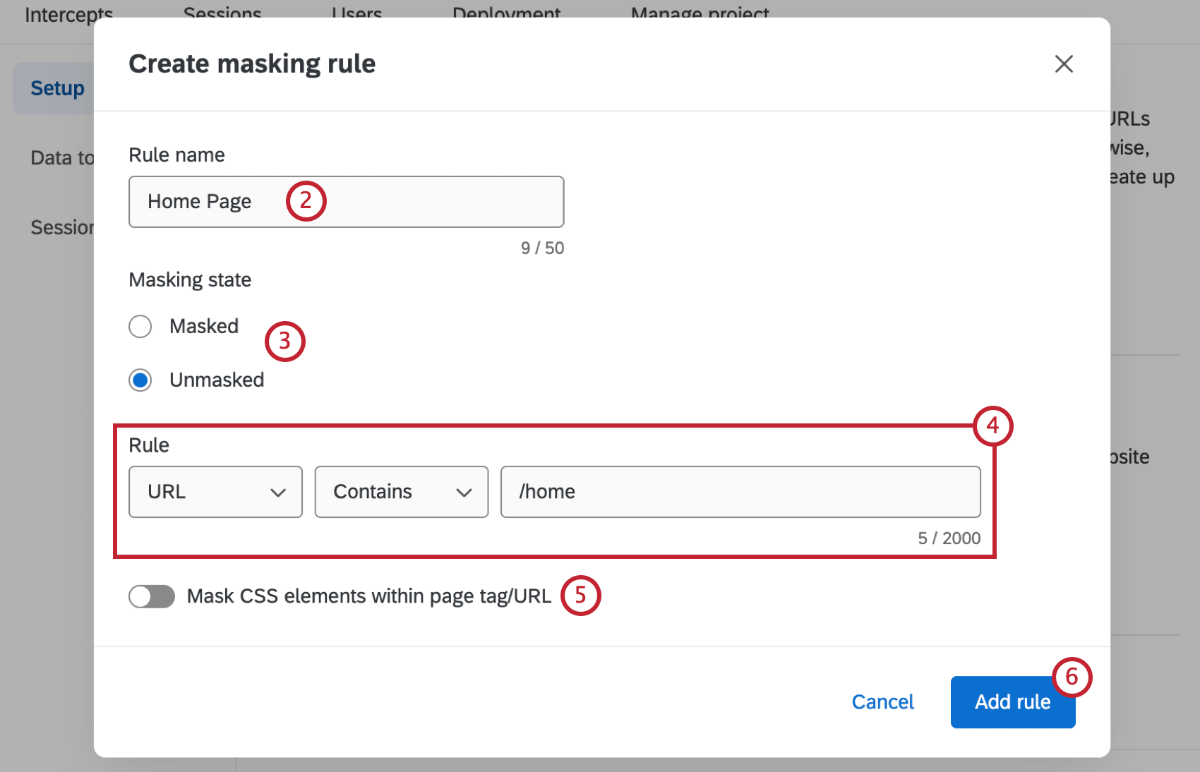 steps to configure a masking rule