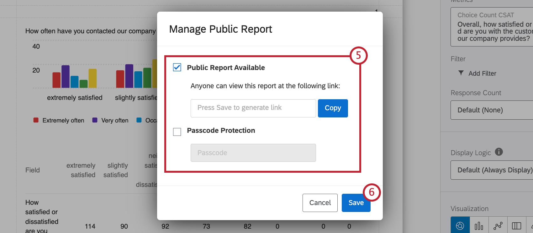 configuration options for a public report